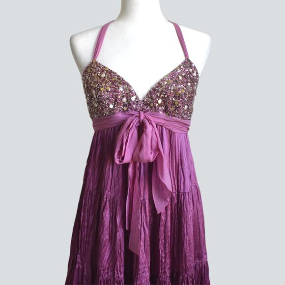 BCBGMAXAZRIA Women's 100% Silk Sequin & Pearls Decorated Dress Size 6 - Picture 2 of 7